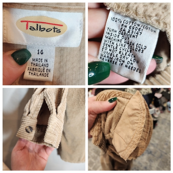 Talbots Corduroy Long Sleeve Tan Button Front Mini Dress Size 14 Pockets - Picture 15 of 16